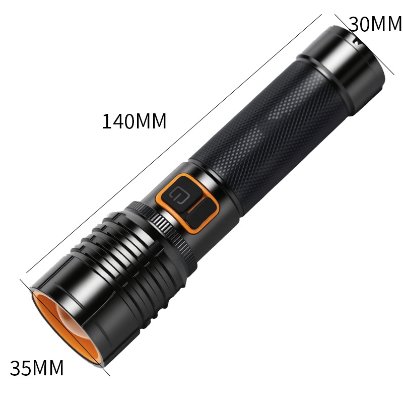 LED svjetiljka s kućištem od aluminijske legure, zumiranje, punjiva, domet 200–500 m