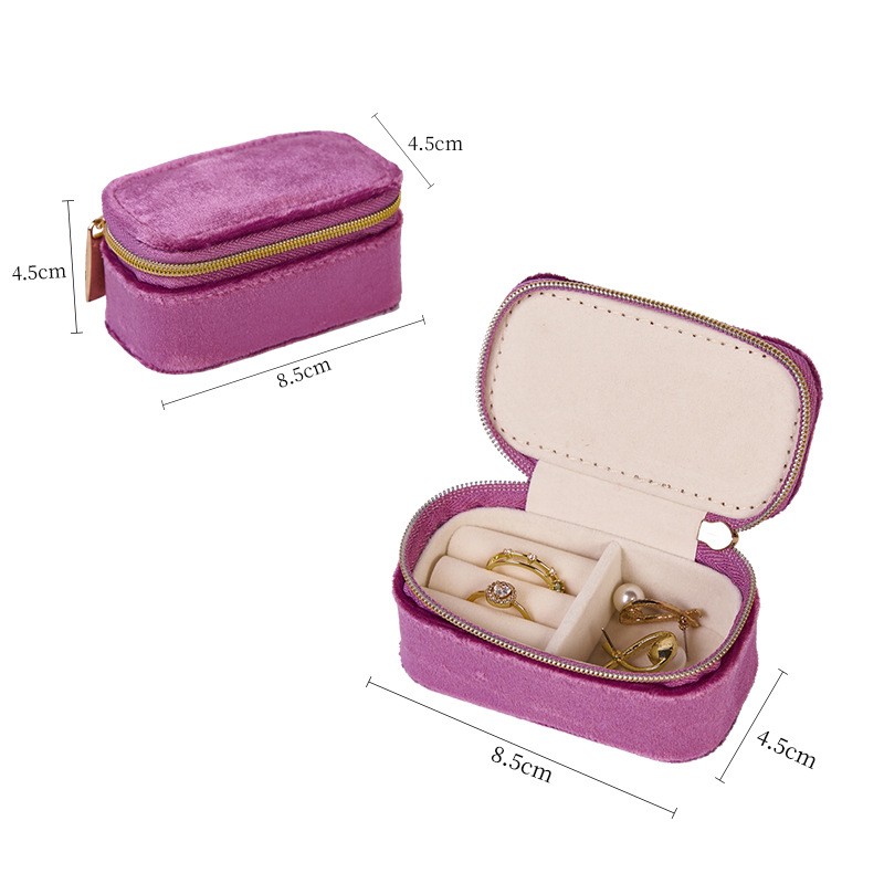 Mini cutie de bijuterii din flanel pentru călătorii — portabilă, multifuncțională, husă rigidă, culoare solidă, model Kc2025-1107