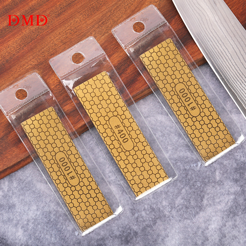 Dvivietis deimantinis peilių šlifuoklis, lengvas 30 g, grūdėtumas 150/600 ir 400/1000, su DMD logotipu, galimybė pritaikyti gamybą ir privataus prekinio ženklo galimybė