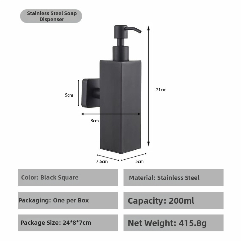 Nerūdijančio plieno muilo dozatorius, sieninis tvirtinimas, rankinis spaudimas, poliruotas paviršius, šiuolaikiškas minimalistinis stilius