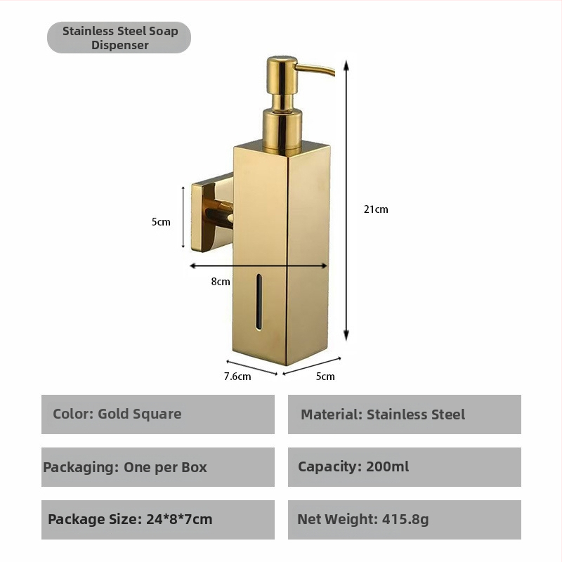 Nerūdijančio plieno muilo dozatorius, sieninis tvirtinimas, rankinis spaudimas, poliruotas paviršius, šiuolaikiškas minimalistinis stilius