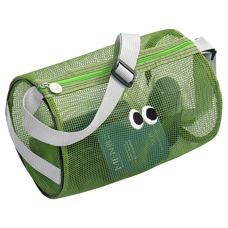 Geantă cosmetică cilindrică din plasă, cu curea crossbody, pentru plajă și piscină, cu spațiu mare pentru depozitare cosmetice și gustări