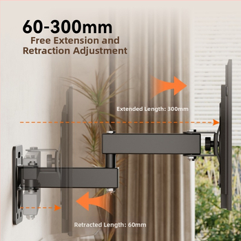 LCD monitoriui skirtas sieninis televizoriaus laikiklis, pasukamas ir išsiskleidžiantis, modelis Wmx012, apkrova 11–15 kg, medžiaga: geležis