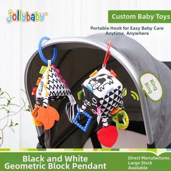 Pakabinamas žaislas vežimėliui su dantų dygimo žaislu, zvoneliu, skaičiais ir raidėmis ankstyvajai mokslui, audinys, kūdikiams 0–3 metų