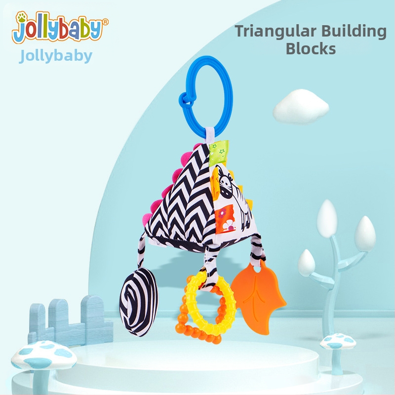 Pakabinamas žaislas vežimėliui su dantų dygimo žaislu, zvoneliu, skaičiais ir raidėmis ankstyvajai mokslui, audinys, kūdikiams 0–3 metų