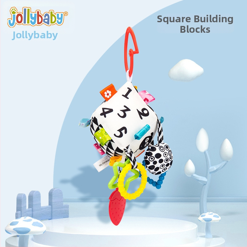 Pakabinamas žaislas vežimėliui su dantų dygimo žaislu, zvoneliu, skaičiais ir raidėmis ankstyvajai mokslui, audinys, kūdikiams 0–3 metų