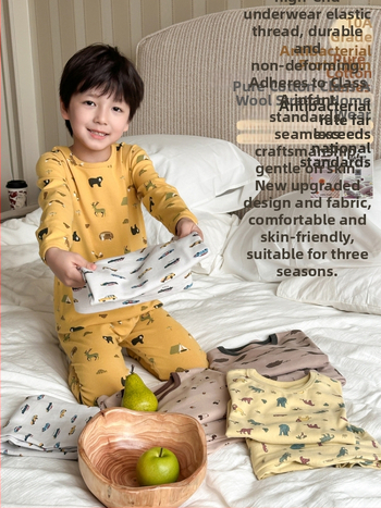 Unisex vaikų miego apranga iš vilnonio fliso, 95% medvilnė / 5% elastanas, antibakterinis ir kvėpuojantis, ilgomis rankovėmis, apvaliu kaklu, 8+ metų, rudens–žiema 2025