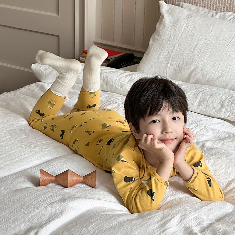 Uniszex gyerekeknek szánt házipizsama, gyapjú fleece anyagból, 95% pamut / 5% elastan, antibakteriális és lélegző, hosszú ujjú, kerek nyakú, 8+ éveseknek, őszi-téli 2025