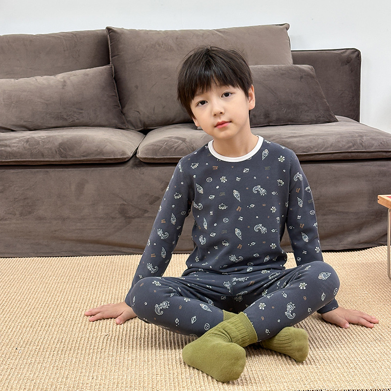 Uniszex gyerekeknek szánt házipizsama, gyapjú fleece anyagból, 95% pamut / 5% elastan, antibakteriális és lélegző, hosszú ujjú, kerek nyakú, 8+ éveseknek, őszi-téli 2025