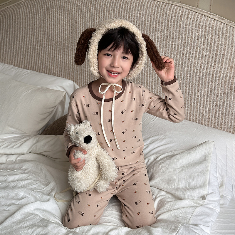 Uniszex gyerekeknek szánt házipizsama, gyapjú fleece anyagból, 95% pamut / 5% elastan, antibakteriális és lélegző, hosszú ujjú, kerek nyakú, 8+ éveseknek, őszi-téli 2025