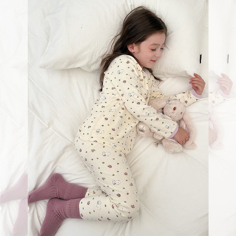 Uniszex gyerekeknek szánt házipizsama, gyapjú fleece anyagból, 95% pamut / 5% elastan, antibakteriális és lélegző, hosszú ujjú, kerek nyakú, 8+ éveseknek, őszi-téli 2025