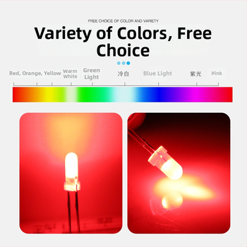 Bead LED de 5 mm cu cap rotund, conector drept, F5, 1.9–2.2 V, 20 mA, 0.06 W, flux luminos 2000–3000, unghi fascicul 30°