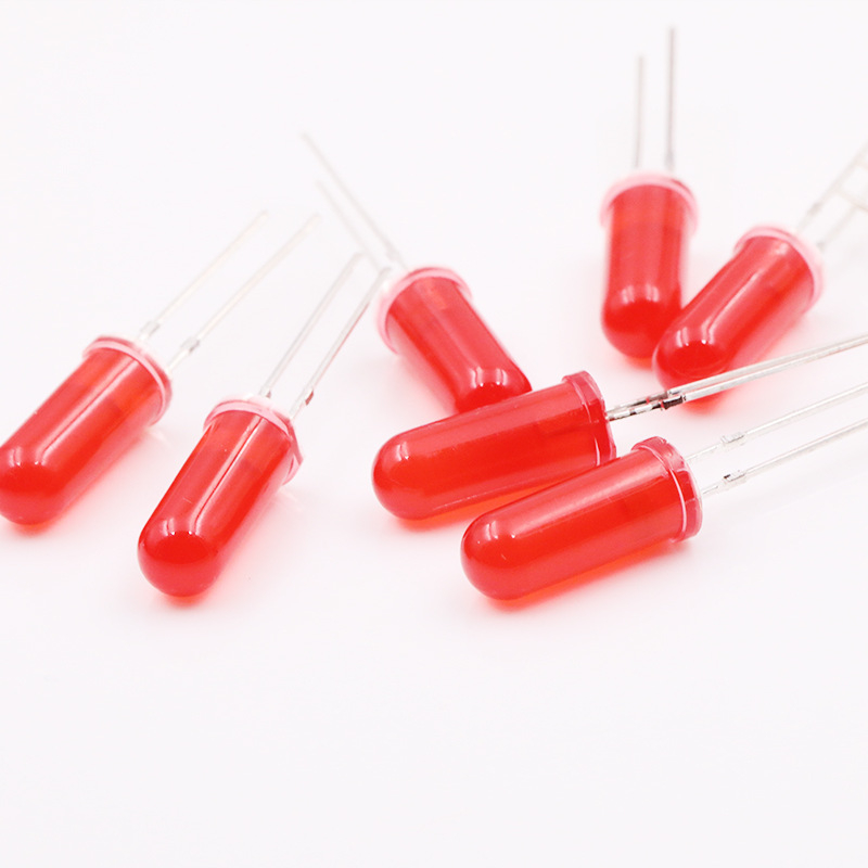 Bead LED de 5 mm cu cap rotund, conector drept, F5, 1.9–2.2 V, 20 mA, 0.06 W, flux luminos 2000–3000, unghi fascicul 30°