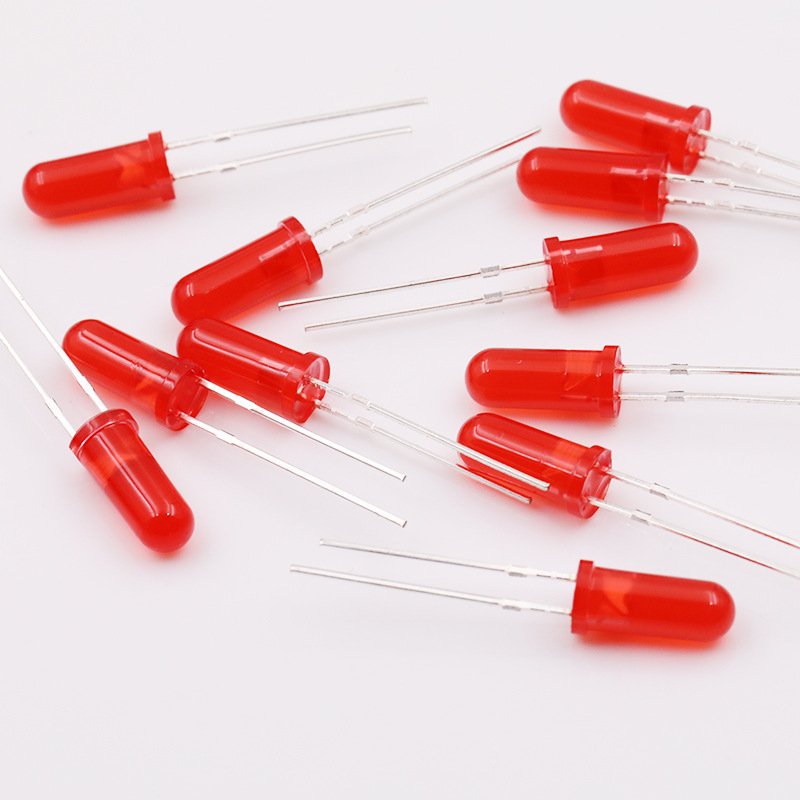 Bead LED de 5 mm cu cap rotund, conector drept, F5, 1.9–2.2 V, 20 mA, 0.06 W, flux luminos 2000–3000, unghi fascicul 30°