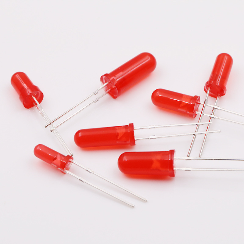 Bead LED de 5 mm cu cap rotund, conector drept, F5, 1.9–2.2 V, 20 mA, 0.06 W, flux luminos 2000–3000, unghi fascicul 30°