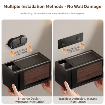 Be gręžimo sieninis popieriaus laikiklis su dangčiu, walnuto medžio tekstūra, atsparus vandeniui, kvadratinio dydžio, medžiaga: anglies plienas + ABS