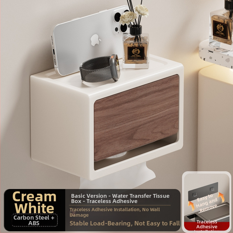 Be gręžimo sieninis popieriaus laikiklis su dangčiu, walnuto medžio tekstūra, atsparus vandeniui, kvadratinio dydžio, medžiaga: anglies plienas + ABS