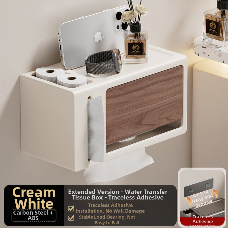Be gręžimo sieninis popieriaus laikiklis su dangčiu, walnuto medžio tekstūra, atsparus vandeniui, kvadratinio dydžio, medžiaga: anglies plienas + ABS