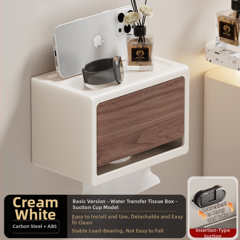 Be gręžimo sieninis popieriaus laikiklis su dangčiu, walnuto medžio tekstūra, atsparus vandeniui, kvadratinio dydžio, medžiaga: anglies plienas + ABS