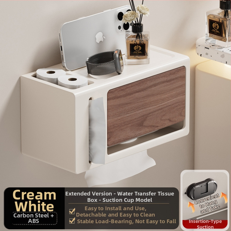 Be gręžimo sieninis popieriaus laikiklis su dangčiu, walnuto medžio tekstūra, atsparus vandeniui, kvadratinio dydžio, medžiaga: anglies plienas + ABS