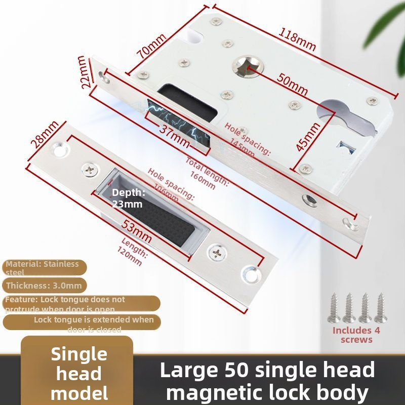 Medinių durų spynos korpusas, nerūdijančio plieno, magnetinis tylus mechanizmas, modelis CXST-001, svoris 200–400 g