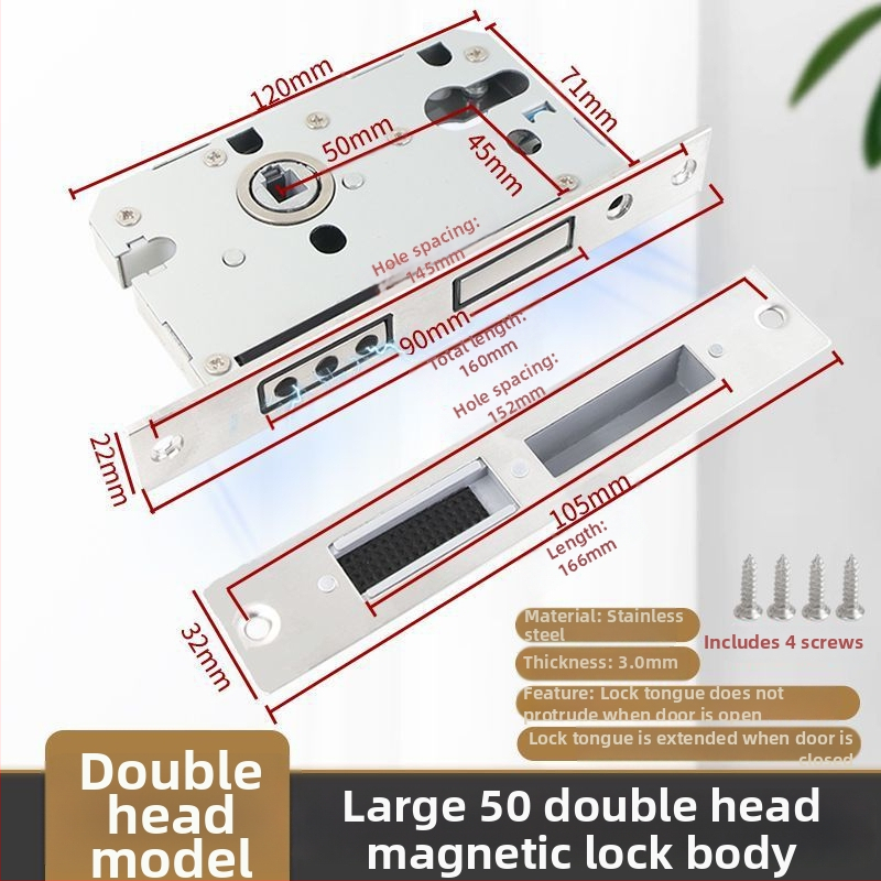 Medinių durų spynos korpusas, nerūdijančio plieno, magnetinis tylus mechanizmas, modelis CXST-001, svoris 200–400 g