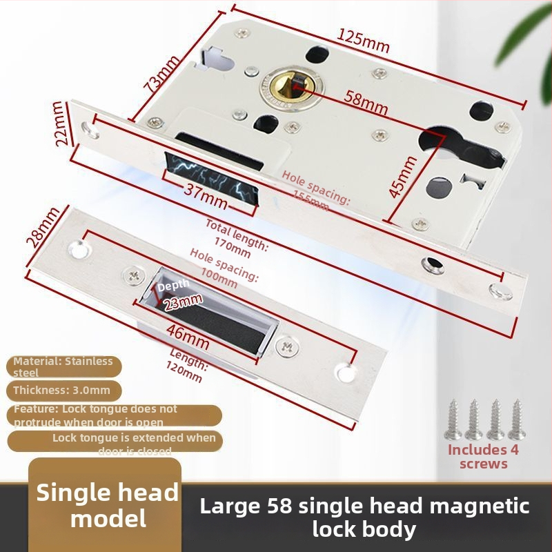 Medinių durų spynos korpusas, nerūdijančio plieno, magnetinis tylus mechanizmas, modelis CXST-001, svoris 200–400 g