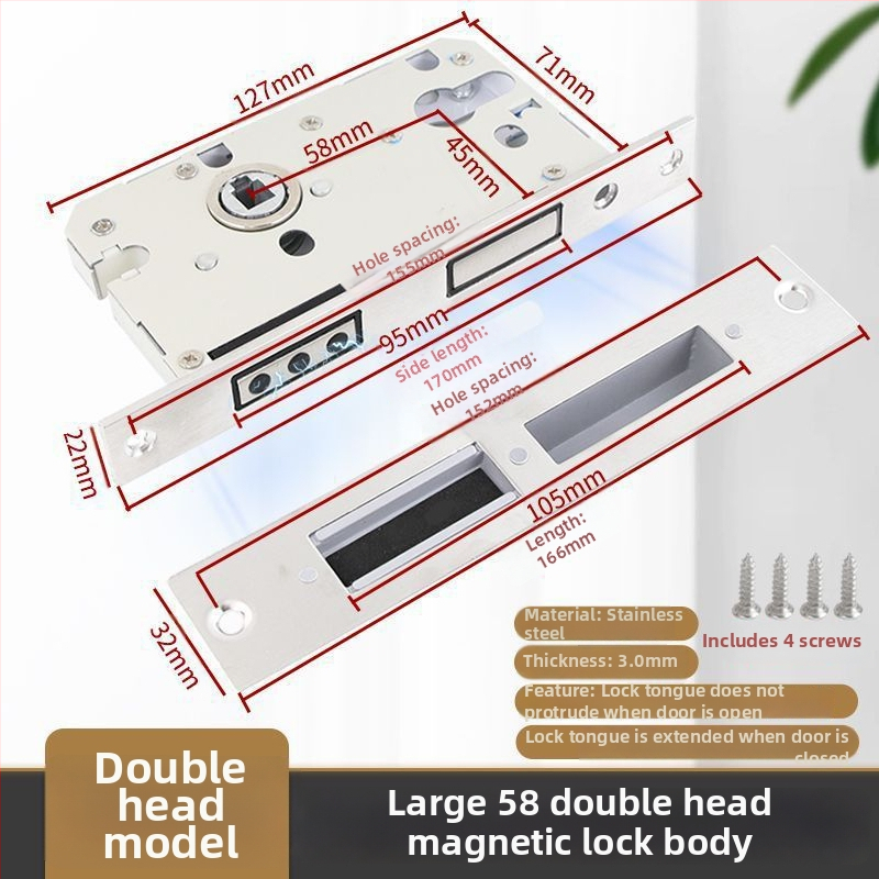 Medinių durų spynos korpusas, nerūdijančio plieno, magnetinis tylus mechanizmas, modelis CXST-001, svoris 200–400 g