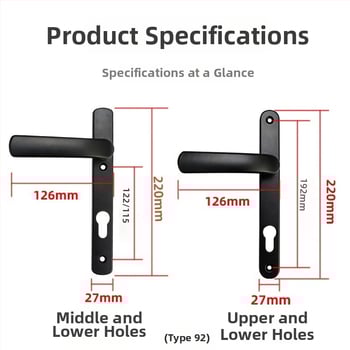 Alumīnija sakausējuma balkona durvju rokturis ar slēdzeni, modelis Plastic-Steel, 85/92 tipa vienpunkta slēdzene, piemērots guļamistabas/balkona stikla durvīm