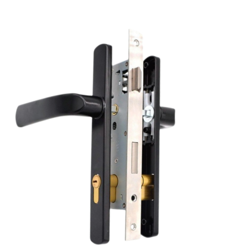 Drška za balkonska vrata s bravom, aluminijska legura, model Plastic-Steel, tip 85/92, jednotočkovno zaključavanje, za staklena vrata spavaće sobe/balkona