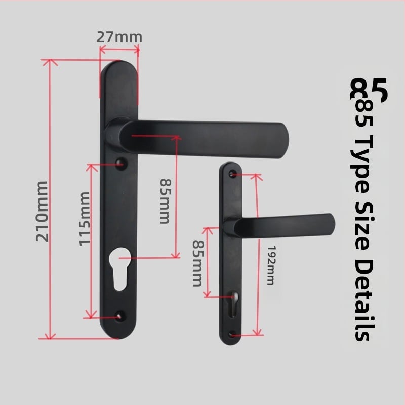 Alumīnija sakausējuma balkona durvju rokturis ar slēdzeni, modelis Plastic-Steel, 85/92 tipa vienpunkta slēdzene, piemērots guļamistabas/balkona stikla durvīm