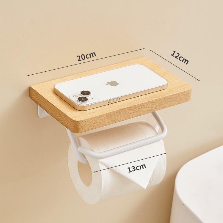 Стенно монтиран държач за тоалетна хартия и кутия за салфетки – без пробиване, квадратен дизайн, стил лукс, материал: дърво и алуминий