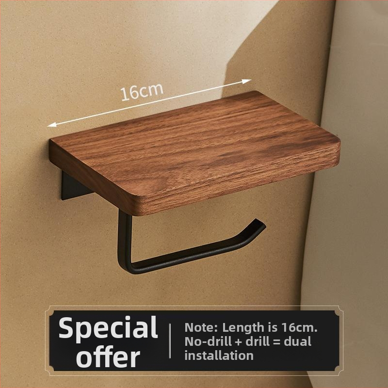 Sieninis tualeto popieriaus laikiklis ir dėžutė – be gręžimo, kvadratinis dizainas, šviesus prabangos stilius, medžiaga: medis ir aliuminis