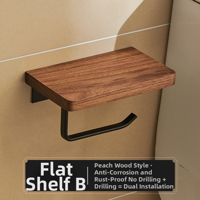 Sieninis tualeto popieriaus laikiklis ir dėžutė – be gręžimo, kvadratinis dizainas, šviesus prabangos stilius, medžiaga: medis ir aliuminis