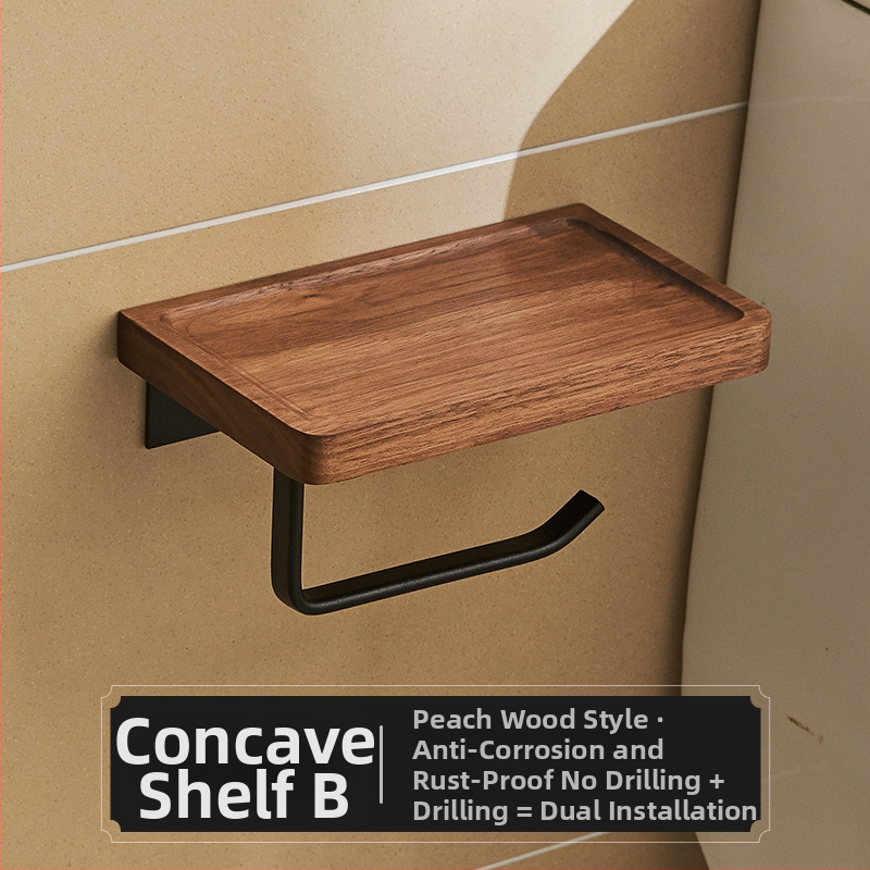 Sieninis tualeto popieriaus laikiklis ir dėžutė – be gręžimo, kvadratinis dizainas, šviesus prabangos stilius, medžiaga: medis ir aliuminis