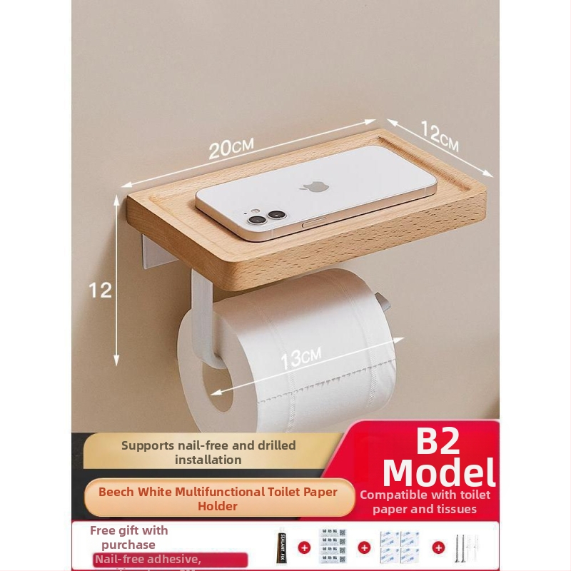 Sieninis tualeto popieriaus laikiklis ir dėžutė – be gręžimo, kvadratinis dizainas, šviesus prabangos stilius, medžiaga: medis ir aliuminis