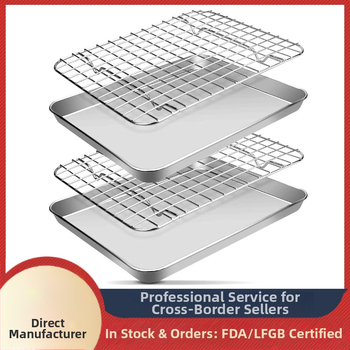 Nerūdijančio plieno kvadratinė kepimo skarda su integruota aušimo grotelė – 304 klasės, poliruotas paviršius