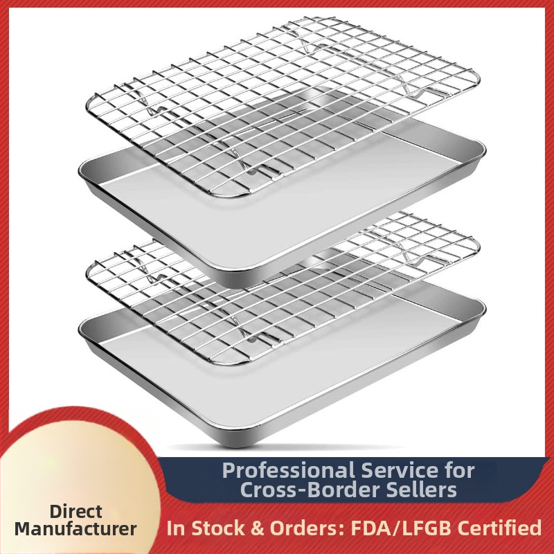 Nerūdijančio plieno kvadratinė kepimo skarda su integruota aušimo grotelė – 304 klasės, poliruotas paviršius