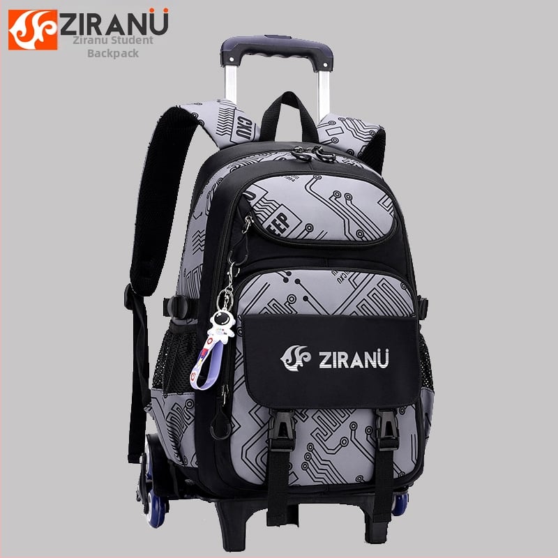 Nailoninė mokyklinė kuprinė su ratuku mokiniams; atspari dėvėjimuisi, apkrovos mažinimas; vienakryptis ratukas; dryžuotas dizainas; modelis 5142#