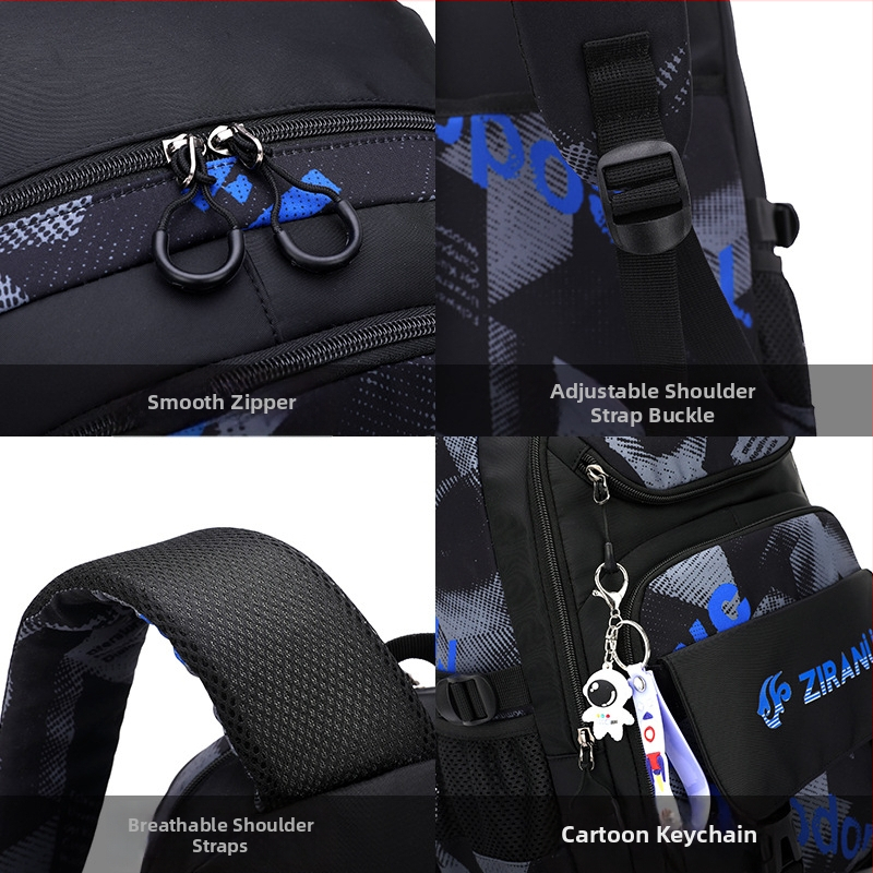 Nailoninė mokyklinė kuprinė su ratuku mokiniams; atspari dėvėjimuisi, apkrovos mažinimas; vienakryptis ratukas; dryžuotas dizainas; modelis 5142#