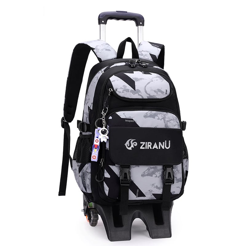 Nailoninė mokyklinė kuprinė su ratuku mokiniams; atspari dėvėjimuisi, apkrovos mažinimas; vienakryptis ratukas; dryžuotas dizainas; modelis 5142#