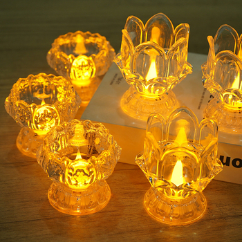 LED kristall-lotus küünlalamp Buda altarile, silindriline, PS materjal, injektsioonvormimine, elektriline küünal