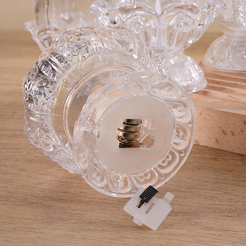 LED kristall-lotus küünlalamp Buda altarile, silindriline, PS materjal, injektsioonvormimine, elektriline küünal