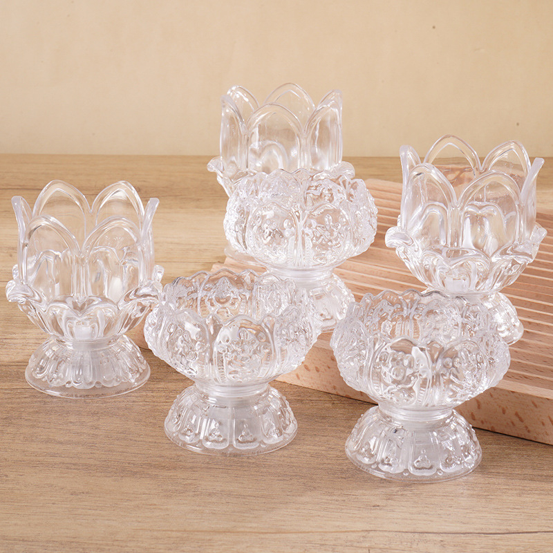 LED kristall-lotus küünlalamp Buda altarile, silindriline, PS materjal, injektsioonvormimine, elektriline küünal