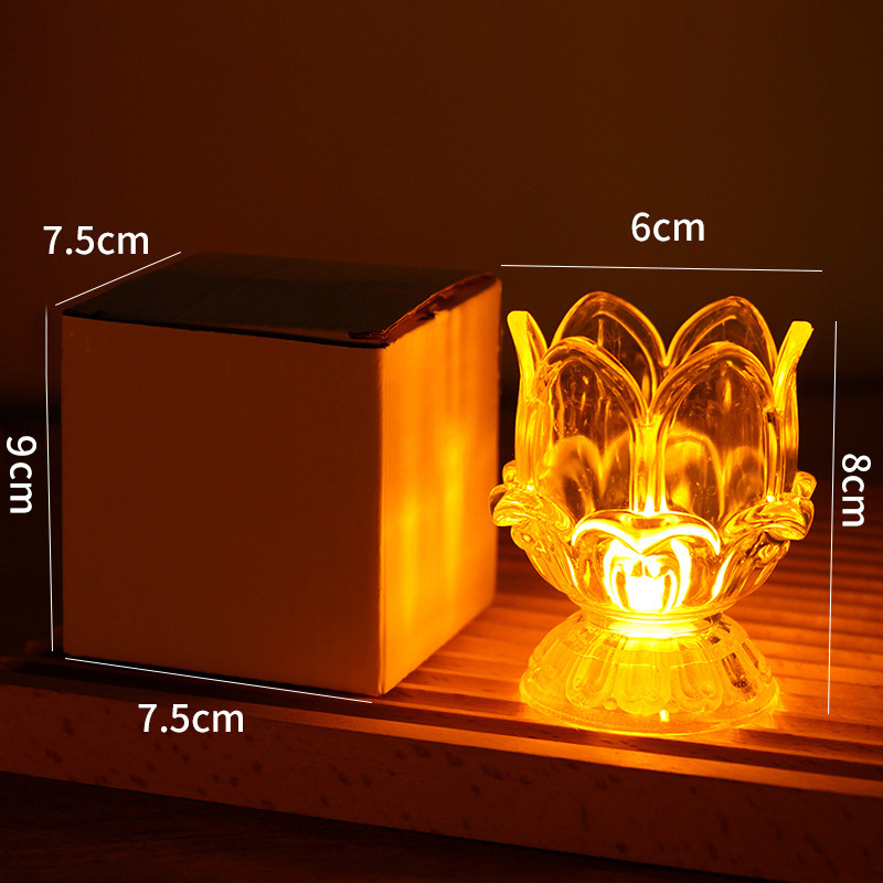 LED kristall-lotus küünlalamp Buda altarile, silindriline, PS materjal, injektsioonvormimine, elektriline küünal