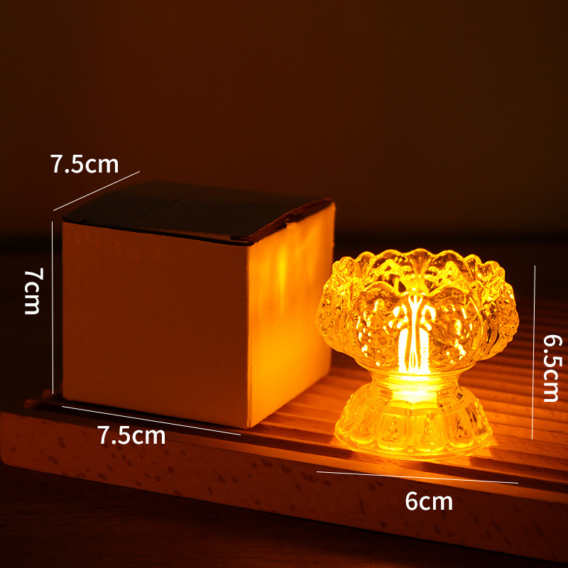 LED kristall-lotus küünlalamp Buda altarile, silindriline, PS materjal, injektsioonvormimine, elektriline küünal