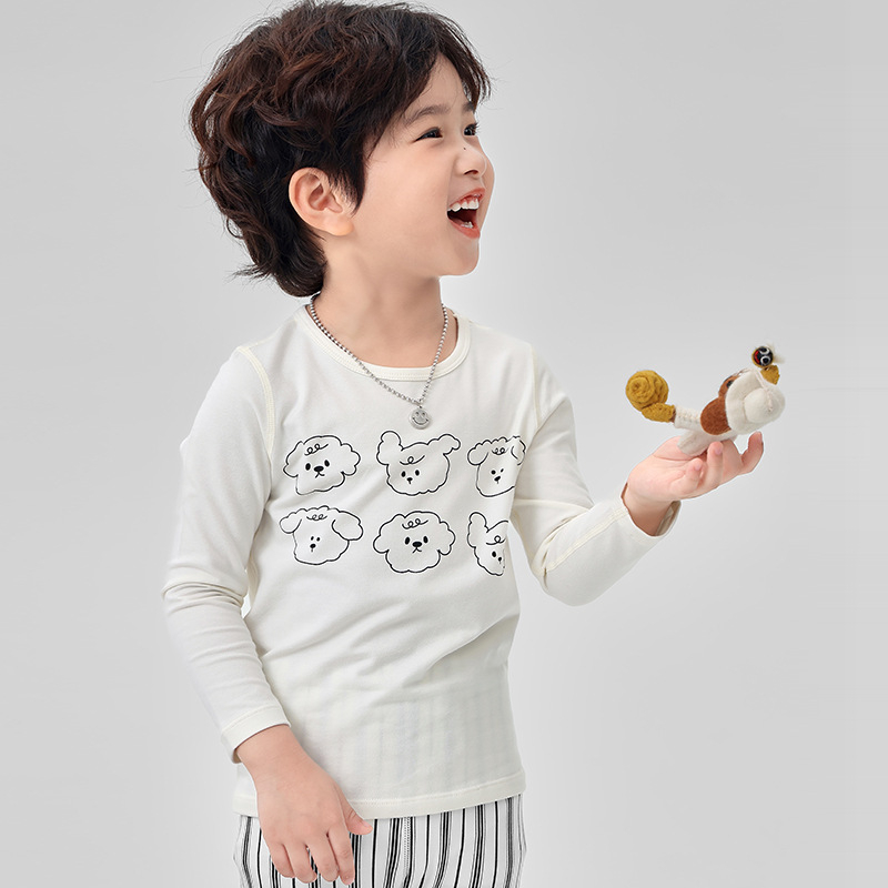 Vaikų pižamų komplektas iš Lycra, šukuotas medvilnės audinys, 95% medvilnė, dryžių ir animacinių piešinių raštas, 3–8 metų amžiaus