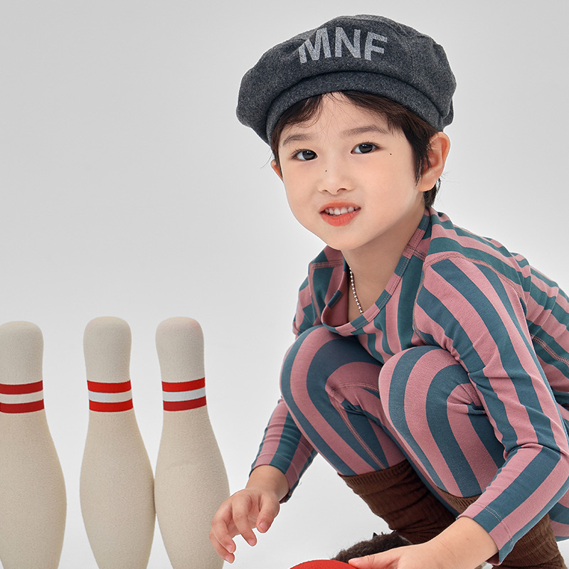 Vaikų pižamų komplektas iš Lycra, šukuotas medvilnės audinys, 95% medvilnė, dryžių ir animacinių piešinių raštas, 3–8 metų amžiaus