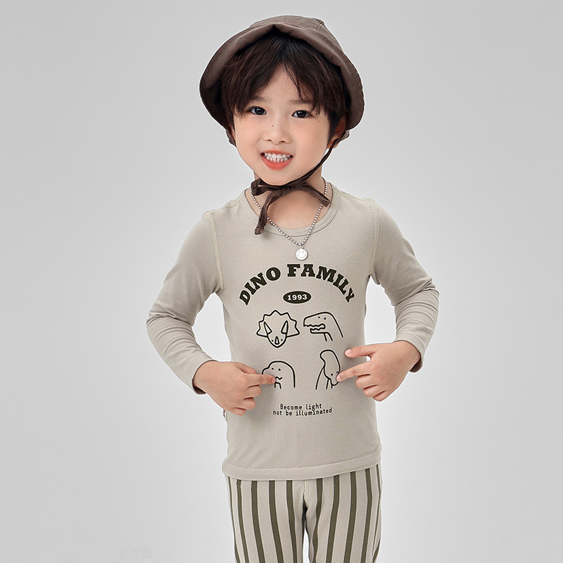 Vaikų pižamų komplektas iš Lycra, šukuotas medvilnės audinys, 95% medvilnė, dryžių ir animacinių piešinių raštas, 3–8 metų amžiaus