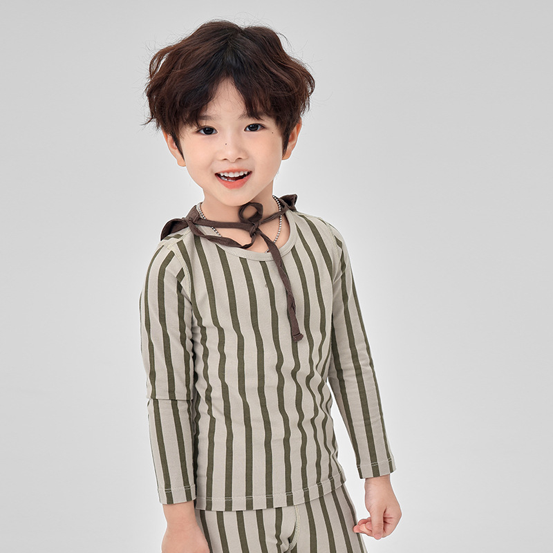 Vaikų pižamų komplektas iš Lycra, šukuotas medvilnės audinys, 95% medvilnė, dryžių ir animacinių piešinių raštas, 3–8 metų amžiaus